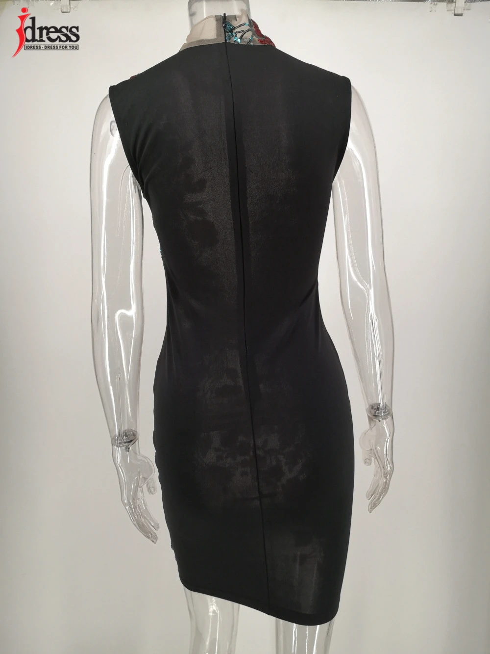 IDress 2020 Vestidos Women Sexy See Through Mesh Summer Style Floral Sequin Midi Sheath Party Dress Sexy Club Wear Bodycon Dress (2)