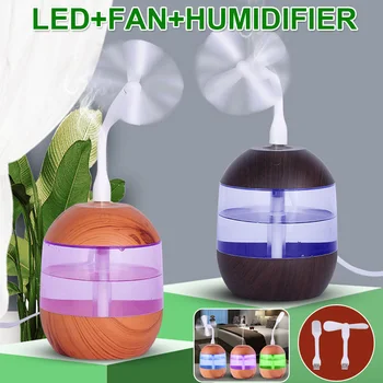 

700ML 3 In 1 Air Humidifier with LED Night Lamp Mini Fan Aroma Essential Oil Diffuser USB Fogger Mist Maker for Home Office Car