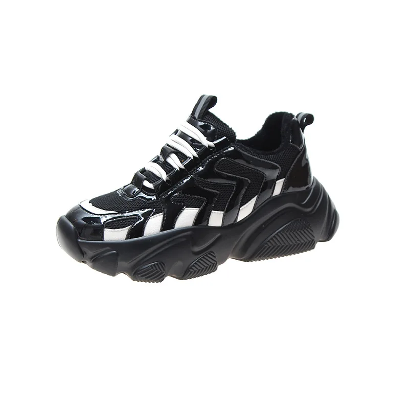 

Fashion Black Platform Casual Women Shoes 2020 Autumn Winter New Sequins Mesh Lace Color Matching Plus Velvet Warm Sports Shoes