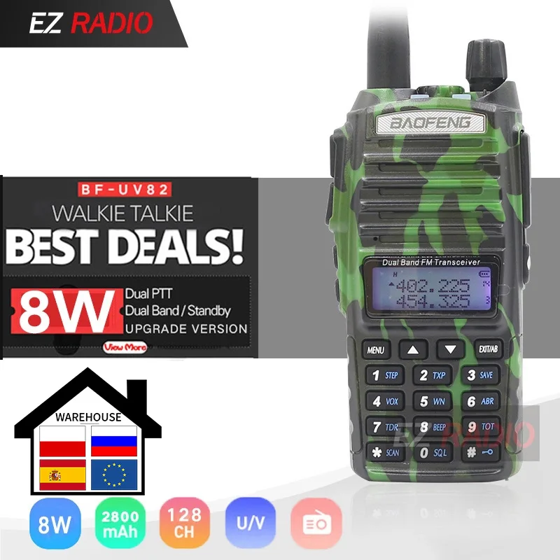 Walkie-Talkie Ham Radio Baofeng Uv82 Uv-9r-Plus Portable 8W UV-82 10-Km 8watts Camouflage