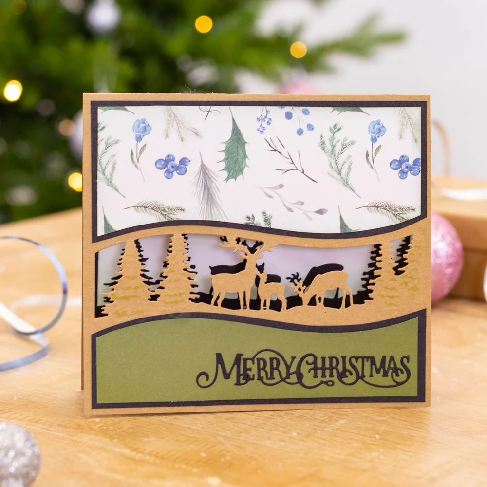 Mmao Crafts Metall-Stanzformen, Weihnachts-Hirsch-Wald-Schablone für DIY Scrapbooking, Papier-/Fotokarten, Prägeformen – Detail 2