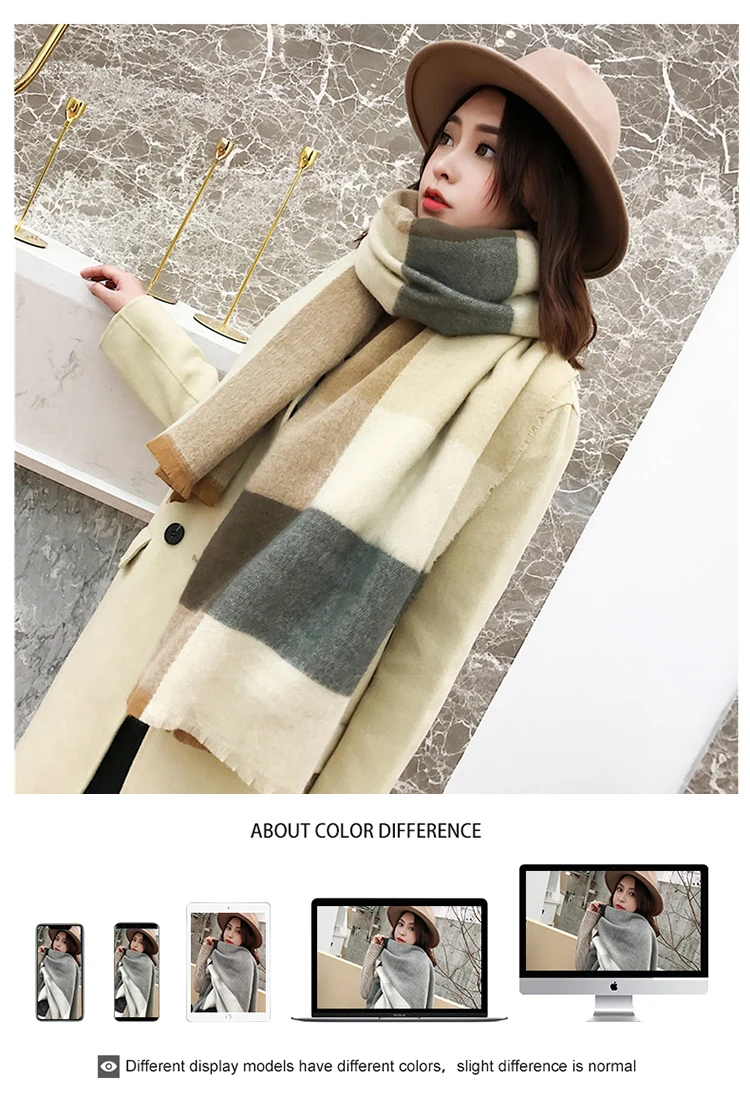 Mingjiebihuo новая пара мужчин и женщин осень и зима корейский теплый удобный модный шарф толстый большой клетчатый тренд шаль