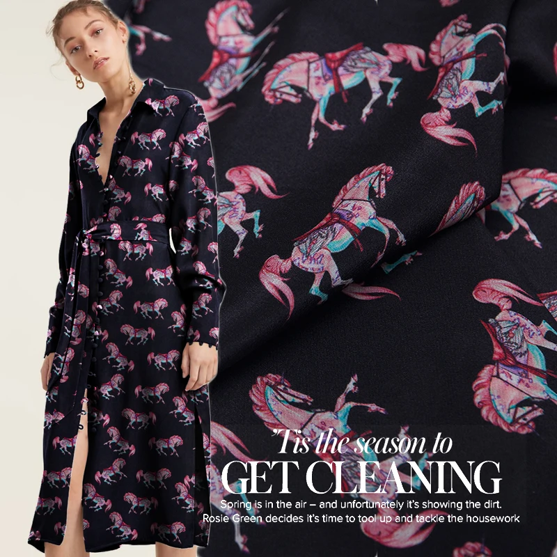 Summer New Thin 114cm Wide 17Momme 100%silk Crepe De Chine Fabric Dress Cavalier Digital Print Cloth Sewing Diy Free Shipping | Дом и сад
