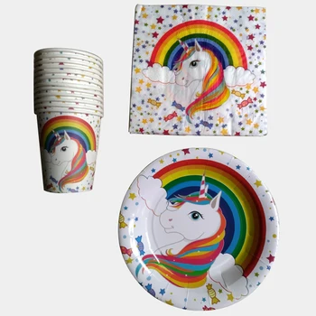 

60pcs/lot Baby Shower Glass Dishes Girls Favors Unicorn Theme Napkins Birthday Party Cups Plates Decoration Tableware Set