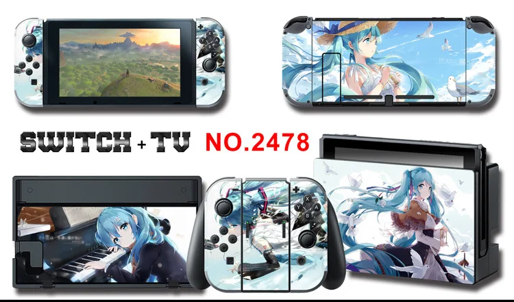 1set New Cute Anime Full Body Sticker for NS Switch Protective Cover Skin Colorful Art for Game Console Joy-Con Controller Decor