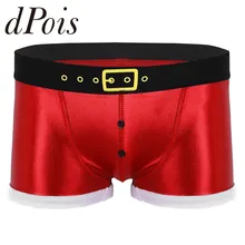 Красный мужской костюм Санта-Клауса из искусственной кожи с принтом и ремнем на Рождество, мужские шорты-боксеры, шорты для отдыха, Trukns 12,25