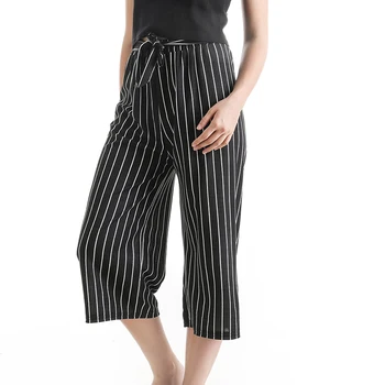 

Polka Dot Striped Wide Leg Pants Female 2019 Summer New High Waist Sashes Elastic Ankle Length Pants Casual