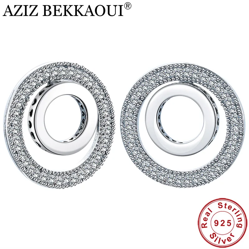 AZIZ BEKKAOUI подлинные 925 пробы серебряные двойные круглые серьги-гвоздики для женщин, Кристальные серьги, съемные ювелирные изделия, подарок