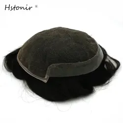 Hstonir Mens Wig  Swiss Lace Indian Remy Hair System For Men 100 % Human Hair Toupee Natural Human Hair Accessories H065