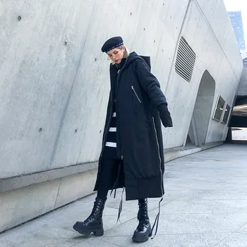 

2019 New Winter Loose Fashion Thick Warm Jackets Long Sleeve Hooded Cotton-Padded Coat Women Black Parkas Oversize Outwear WP51