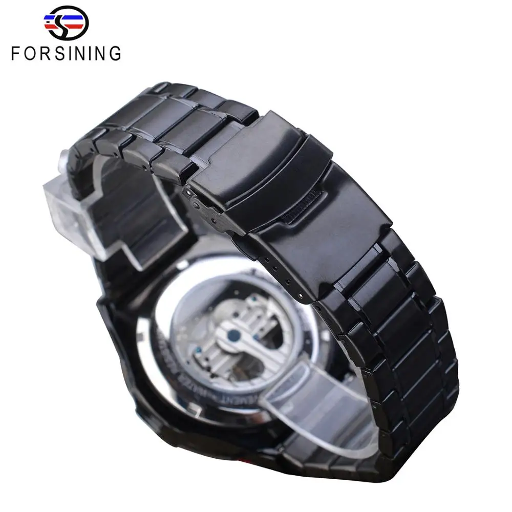 Forsining Racing мужские механические часы, автоматические студенческие игры, календарь, мужские светящиеся стрелки, черный ремень из нержавеющей стали, мужские часы