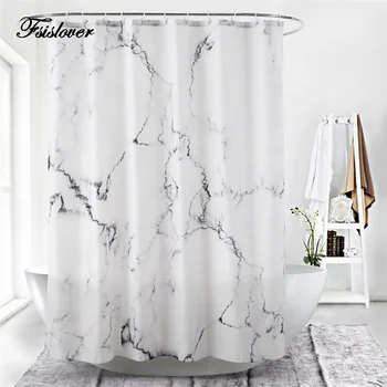 

FSISLOVER Marble Waterproof Shower Curtain With 12 Hooks Bathing Sheer For Home Decoration Bathroom Accessaries 180X180cm