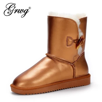 

New Arrival 100% Real Fur Classic Mujer Botas Waterproof Genuine Cowhide Leather Snow Boots Winter Shoes for Women