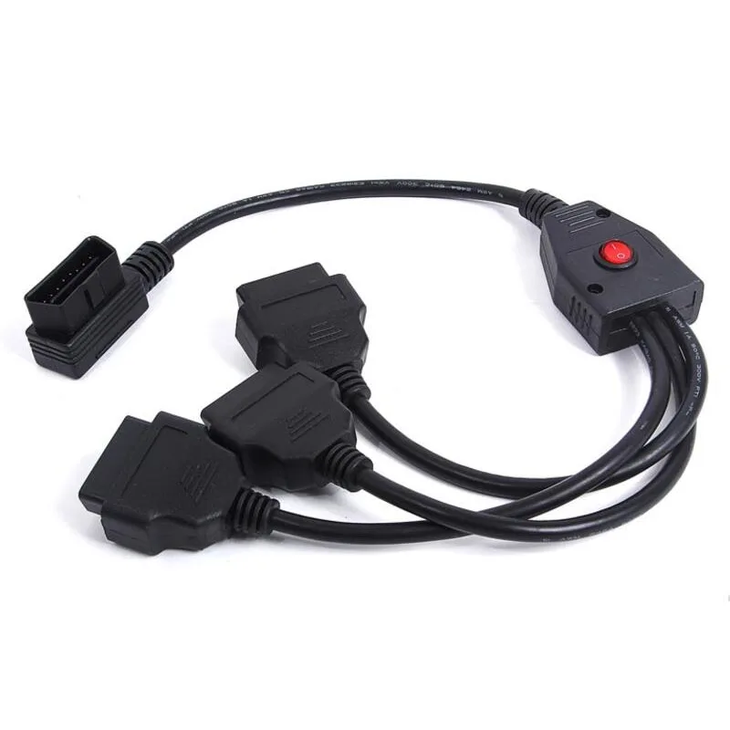 Красный переключатель питания OBDII 16Pin OBD OBD2 16 Pin 1 в 3 диагностический удлинитель OBD 2 кабель для HUD Дисплей с ELM 327 - Цвет: Красный
