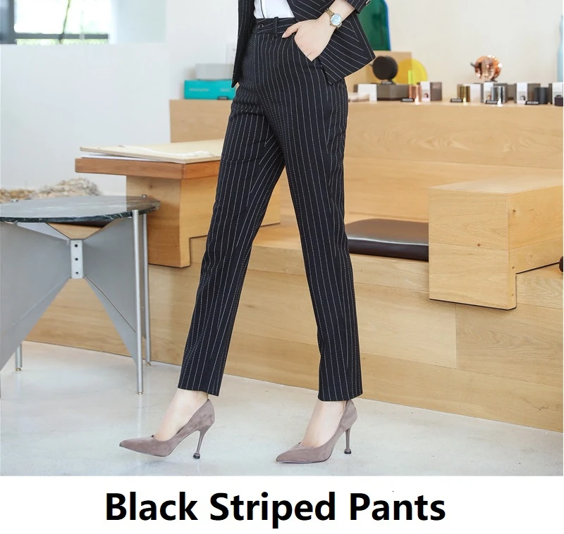 Black Pants Модные Полосатые Формальные форменные дизайнерские брючные костюмы, весна-осень, Женская деловая рабочая одежда, женские офисные стильные профессиональные блейзеры - Цвет: Black Pants