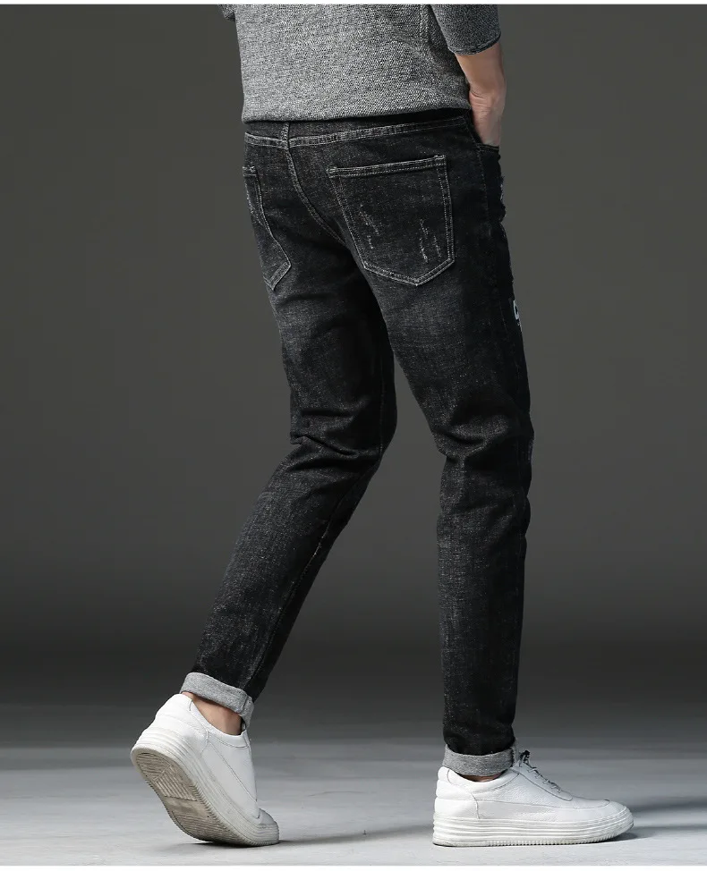 Мужская одежда новые продукты мода осень и зима отверстие и патч Slim Fit джинсы зауженные брюки для похудения Эластичность Мода