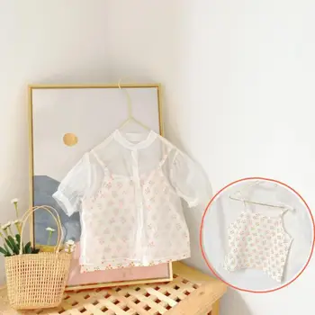 

2020 Korea Style Girls 2 Pcs Set Vest+Coat Chiffon Summer Fashion Girls Suits 2-7 years QH236