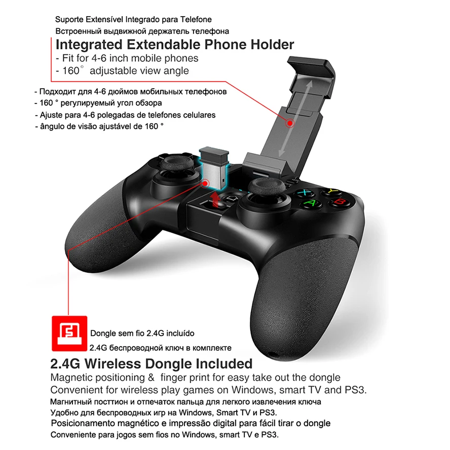 PG-9076 Bluetooth 3,0 геймпад беспроводной контроллер мобильный триггер интегрированный джойстик 4-6 дюймов для Android телефона планшета ПК PS3