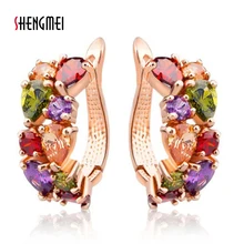 Shengmei уникальные блестящие семь цветов CZ Циркон женские серьги Модные розовое золото Круглый Кристалл женские ювелирные изделия SP036