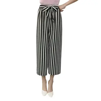 

Popular Fashion Summer Wide Leg Pants Women High Waist Plaid Striped Loose Palazzo Pants Elegant Office Ladies Trousers