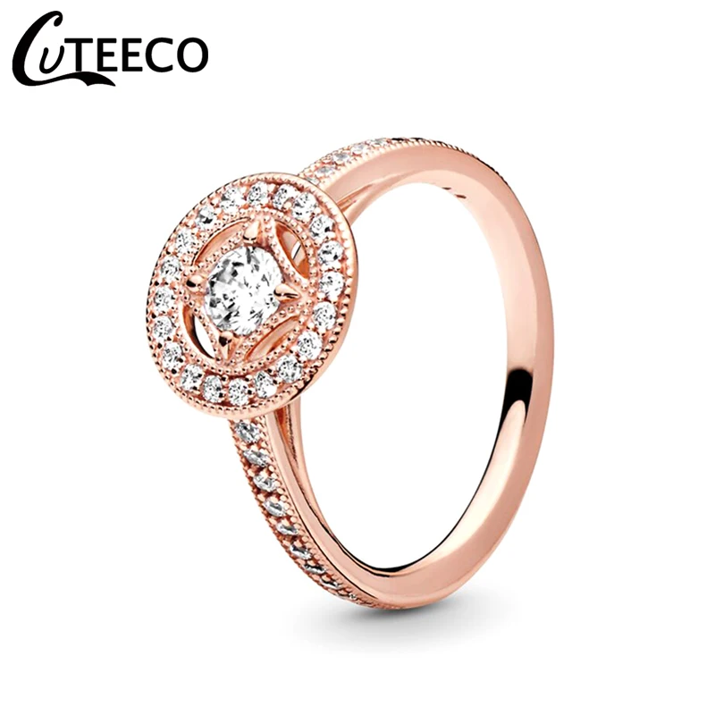 CUTEECO, Европейская мода, розовое золото, кристалл, свадебные кольца для женщин, обручальное кольцо, ювелирное изделие, подарок на день Святого Валентина, Прямая поставка