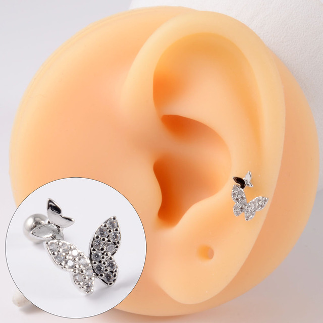 Surgical Steel CZ Cute Butterfly Ear Studs Cartilage Helix Lobe Conch Piercing Earring For Girls Gift Body Piercing Jewelry