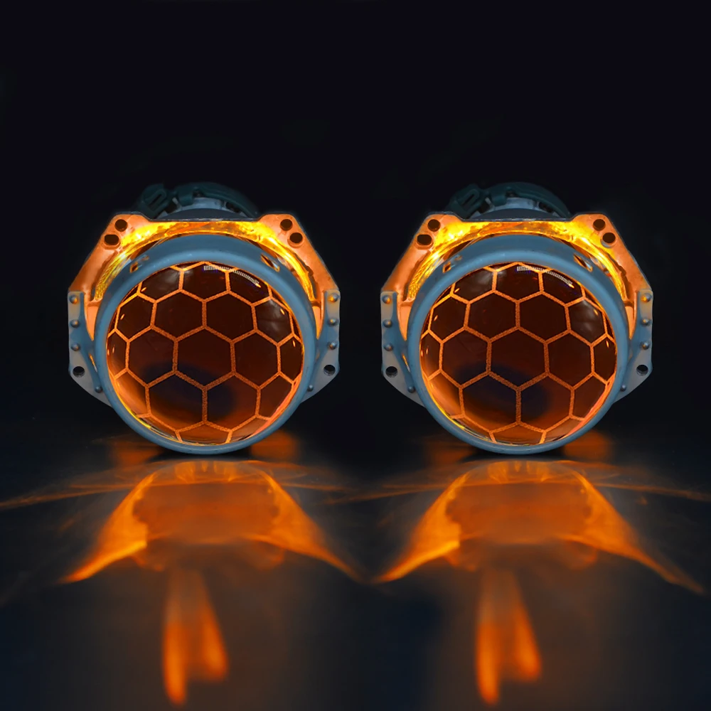YELLOW DEMON EYES 3,0 дюйма линзы проектора bi xenon с сотовым синим покрытием Hella 3R G5 металлический держатель D1 D2 D3 D4 лампы для автомобильных фар - Цвет: YELLOW DEMON EYES