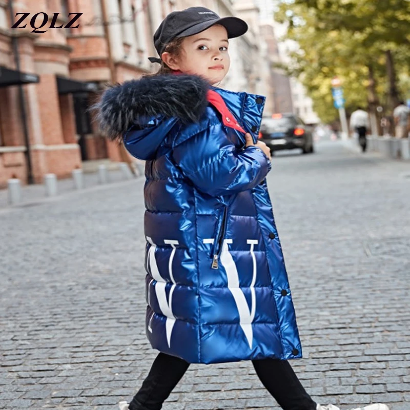 

2019 Children Winter Warm White duck down jackets Girls clothing waterproof Clothes Hooded long -30 degrees Coats For Kids parka