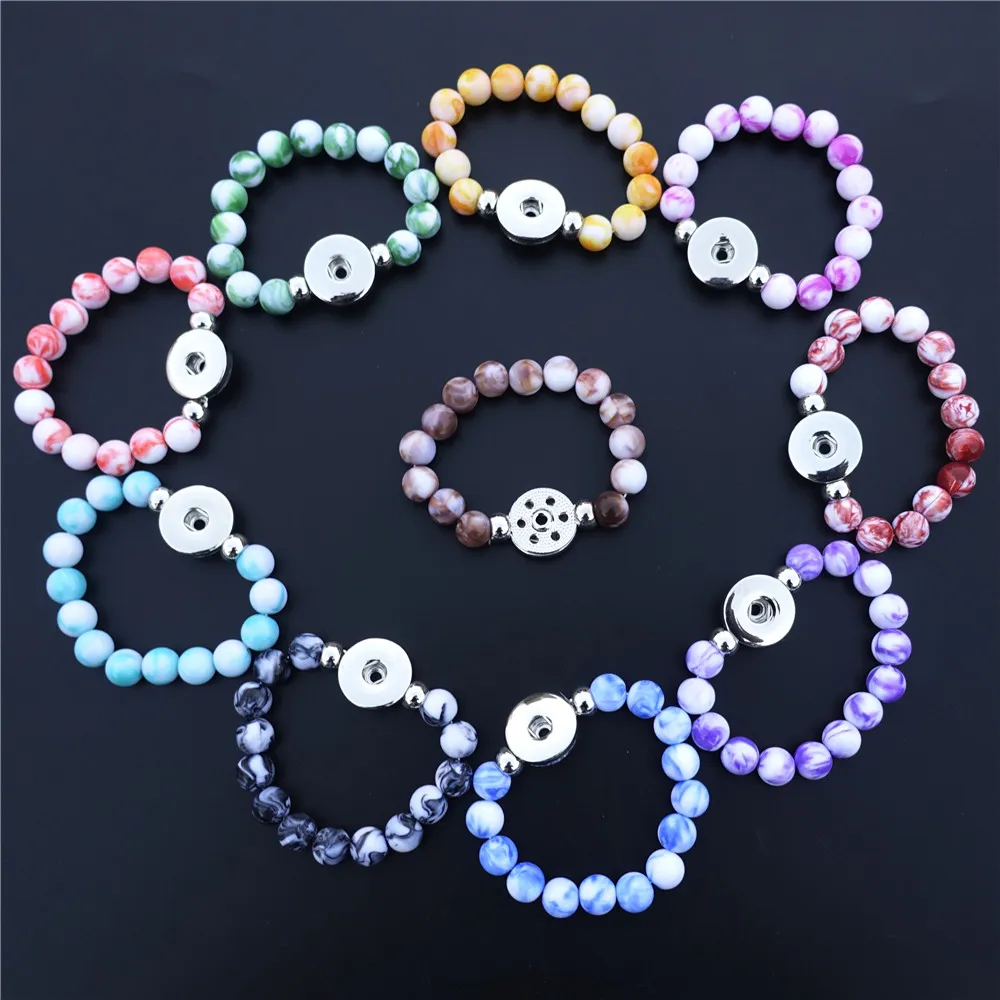 

10mm Dichroic Acrylic Ball Beads Rainbow Stretch Bracelet 15cm Length Kids 18mm Snap Buttons 12 Pieces / Lot Assorted Colors