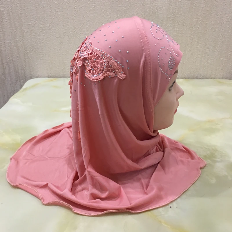 Muslim Headwear H039 fit 2-6 years old small girl hijab hats with lace muslim scarf islamic headscarf hat amira pull on headwrap muslim headwear,head scarf,hijab headscarf,hijab hats,shawl scarf,female head wraps,muslim dress,muslim sets,prayer hats