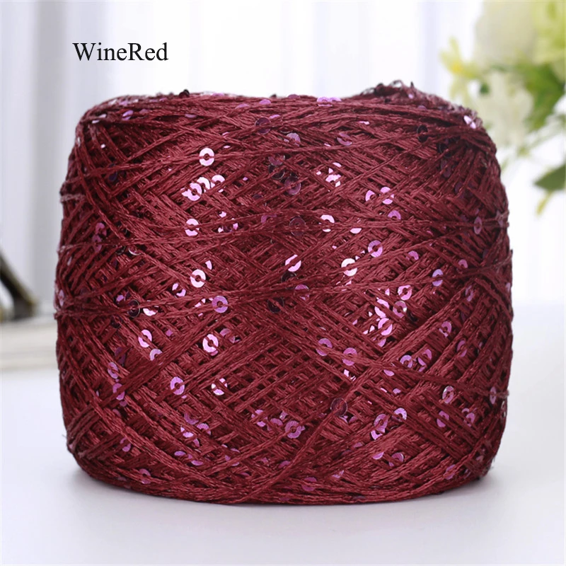 2pcs(200g) Fashion Summer Ice Silk Line Feature Sequins Line Yarn Diy Hand-knitted Wool Thread Sweater Scarft Hats Accessories - Цвет: Бургундия