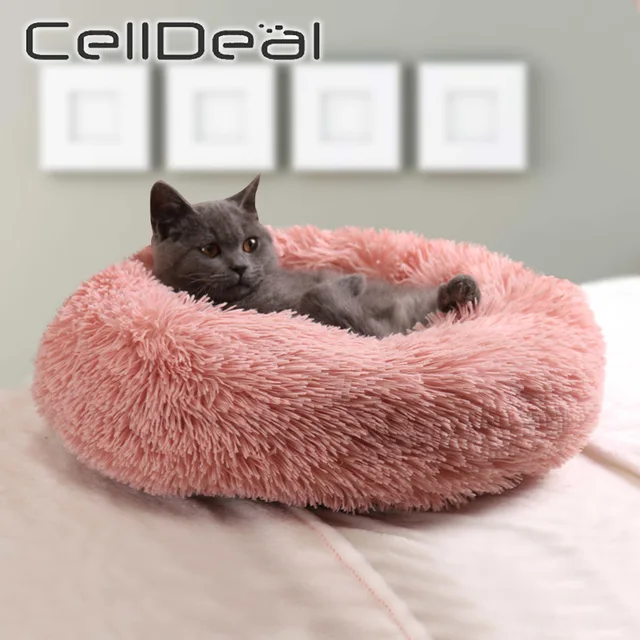 14 Colors Super Soft Cat Bed Round Fluffy Cat Sleeping Basket Long Plush Warm Pet Mat Cute Lightweight Comfortable Touch Kennel 2