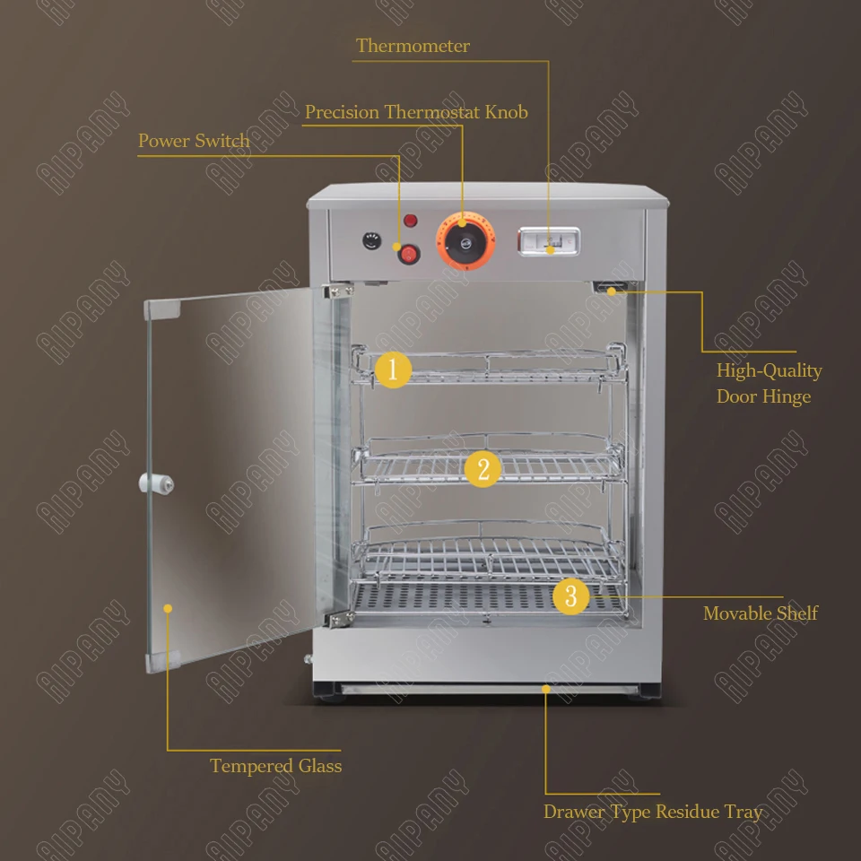 DH1P 3 layer electric food warmer display showcase for egg tart pizza bread commercial stainless steel heat preservation cabinet