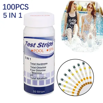 

100 Strips Water Quality Test Paper Strips 5 in1 Pool Spa PH Chlorine Alkalinity Bromine Hardness Water Tester New 2020