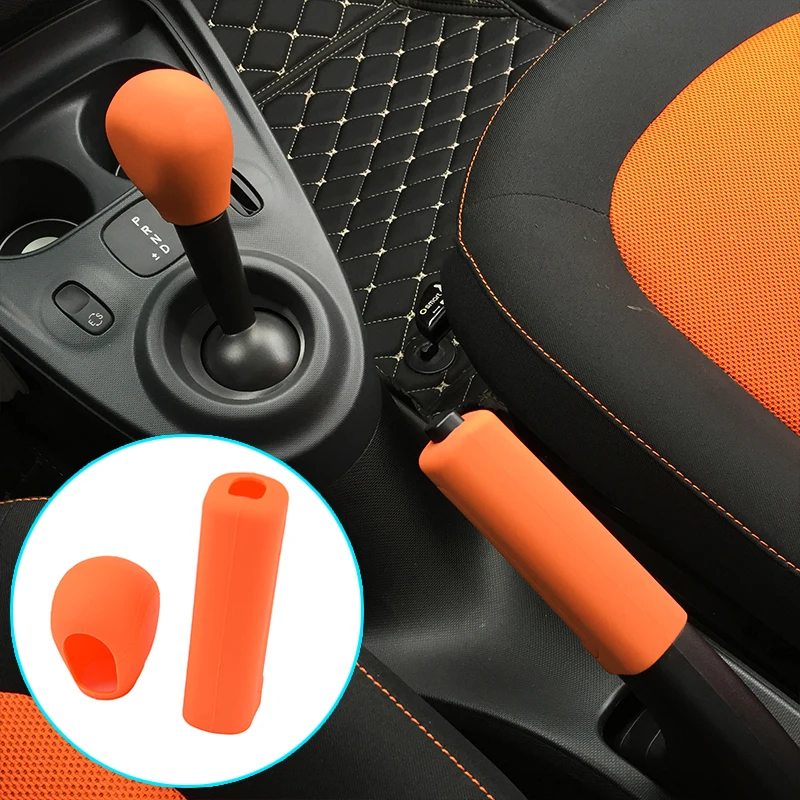 Оранжевый Для Benz Smart Fortwo Forfour- силиконовая зубчатая Кнопка Ручного Тормоза, чехол для переключения перчаток, накладка на голову, чехол для автомобиля - Название цвета: Оранжевый
