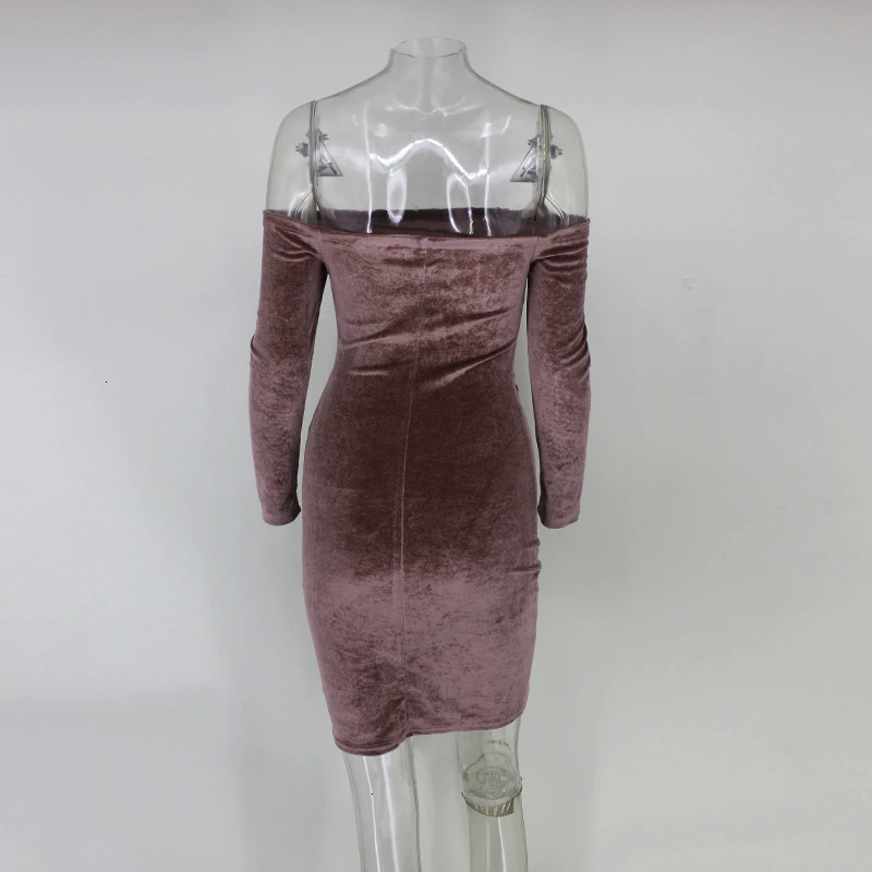 Tobinoone Европейское и американское элегантное однотонное бархатное драпированное платье с вырезом лодочкой сексуальное облегающее мини-платье с длинным рукавом Vestidos