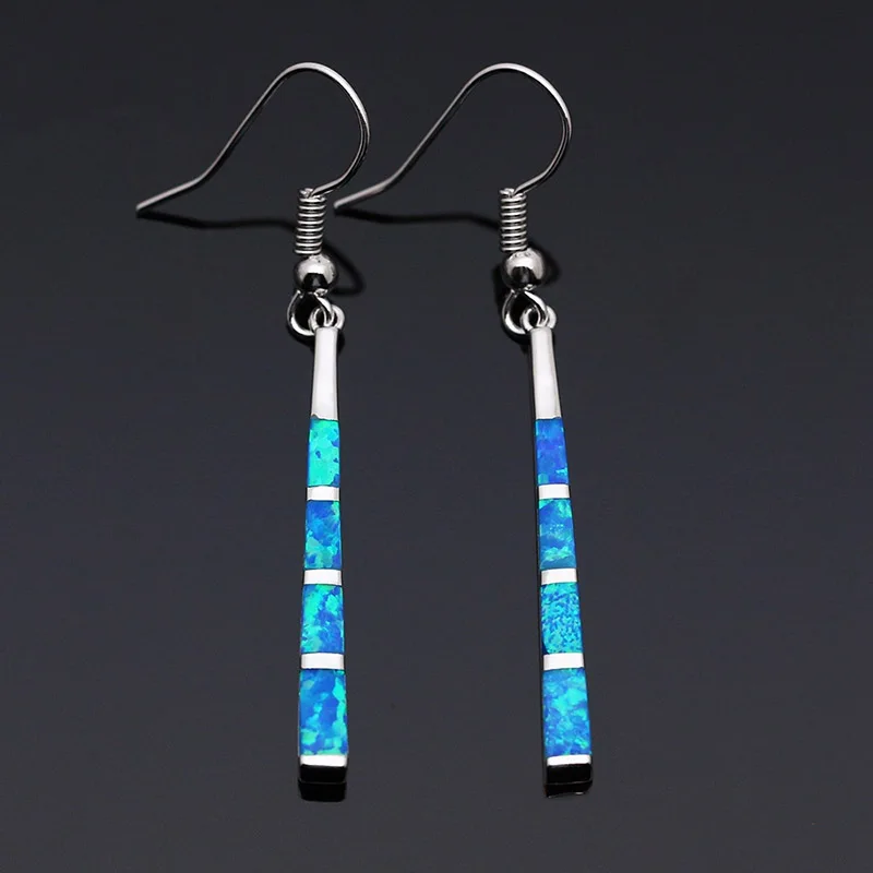 Bohemian Tassel Striped Long Drop Earrings for Women Blue Imitating Fire Opal 2019 Fashion Woman Jewelry | Украшения и аксессуары