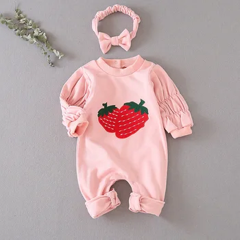 

Autumn baby bodysuit bubble sleeve fruit embroidery baby 0-1-3 years old children's cute Korean creeper fashion