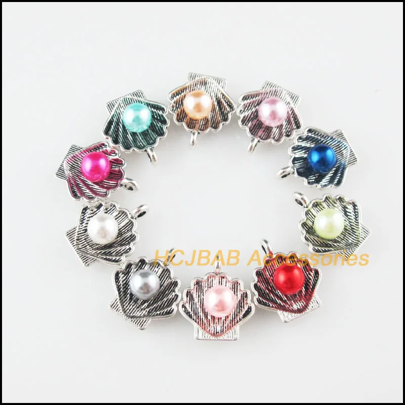 

20 New Shell Charms Mixed Acrylic Conch Pendants Tibetan Silver Tone 14x16.5mm