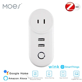 

JP ZigBee3.0 Dual USB Wireless Socket Plug SmartThings App Remote Control Echo Plus Voice Control Work with Alexa Google Home