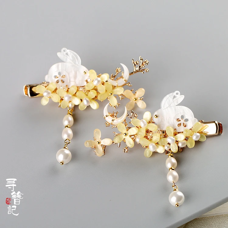 Ручная работа Hanfu Han Element, повседневные заколки для волос с кисточками, аксессуары для волос, головной убор, Нефритовый кролик, османтус, канзаши, ГАК, гребень для костюмированной вечеринки