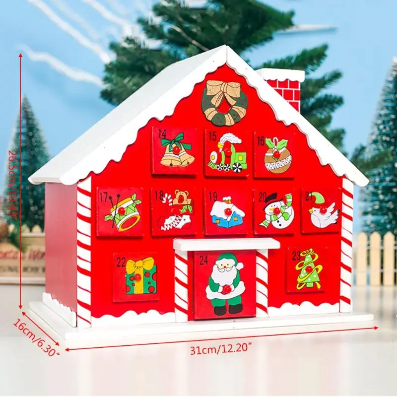 

Christmas Wooden House Countdown Advent Calendar 24 Drawers Candy Gift Holder 72XF