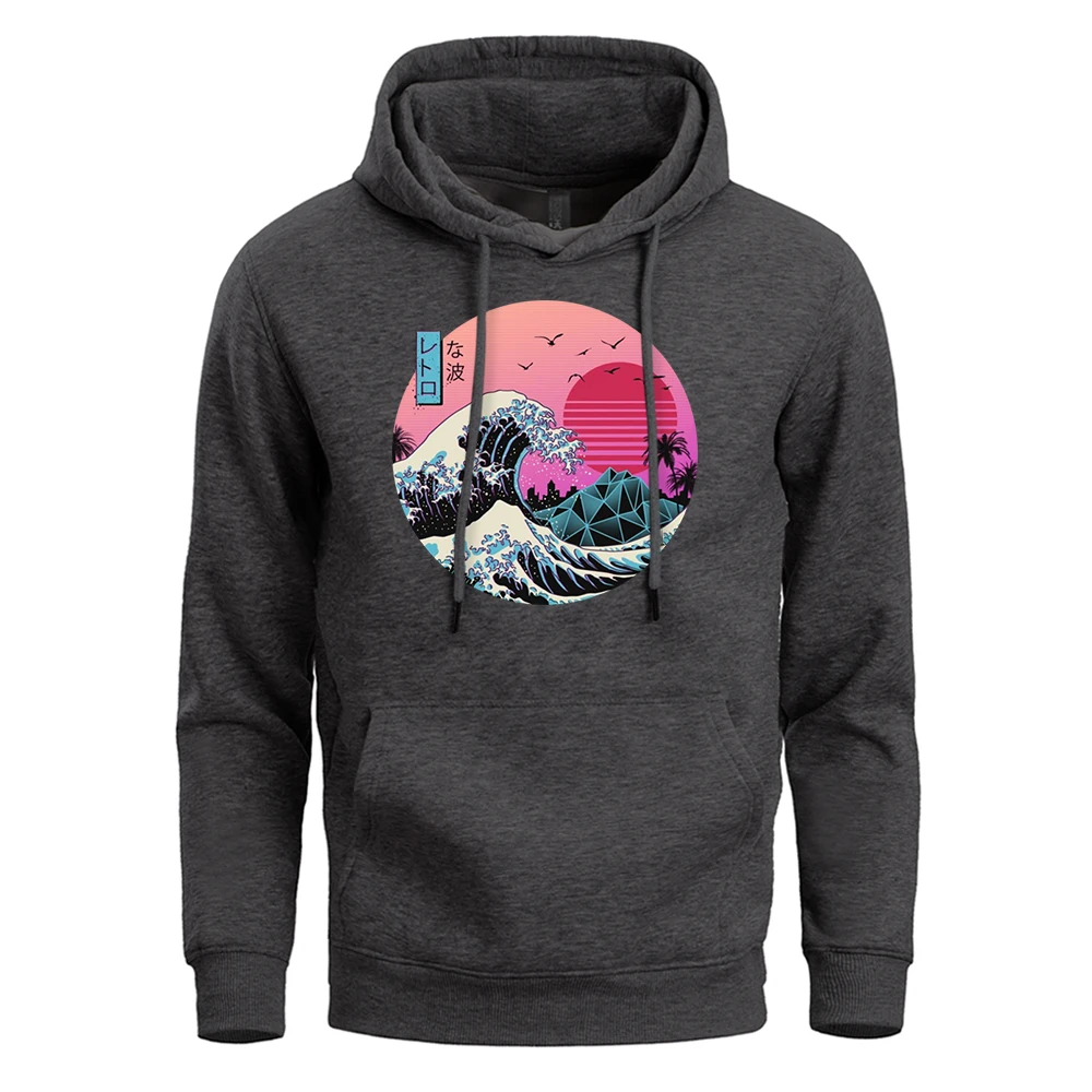 Vaporwave Hoodies Men The Great Retro Wave Japan Anime Aesthetic Sweatshirt Men'S Softwear Hoody 2019 Winter Fleece Pollover