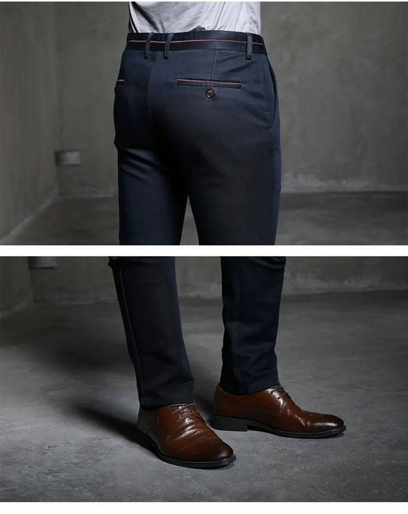 Brand Men's Slim Suit Pants Large Size Fashion Office meeting Business Casual Stretch Comfortable Breathable Black Blue Trousers