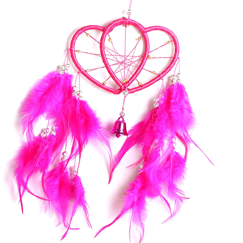 Rose Red Birthday Handmade Gift With Feathers Ornament Dream Catcher Craft Heart Shaped Hanging Wedding Romantic Home Decor Wall Art - Цвет: Rose Red