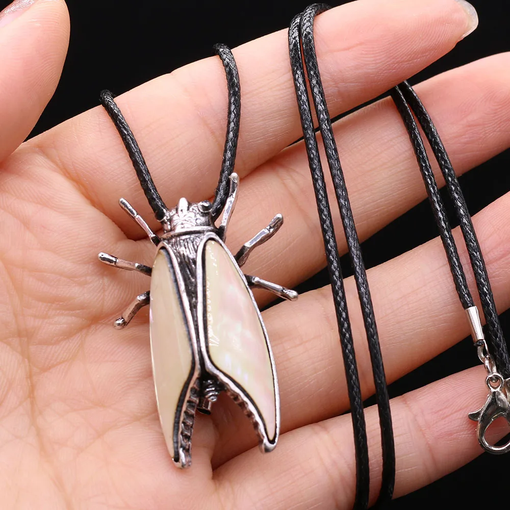 6PCS Wholesale Insect Shape Natural Abalone White Shell Alloy Pendant Necklace For Woman Jewelry Making DIY Charm Necklaces Gift