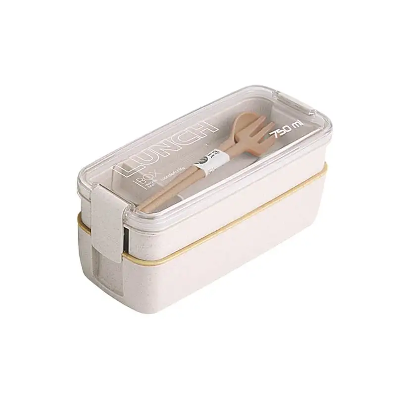 750 мл здоровый материал 2 слоя Ланч-бокс Пшеничная солома Bento коробки микроволновая посуда контейнер для хранения еды ланчбокс для детей - Цвет: C