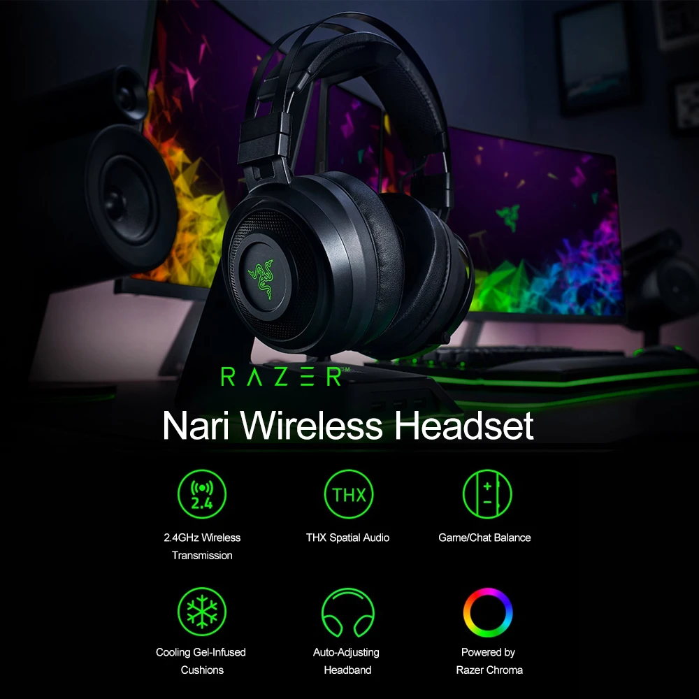 Razer Nari Беспроводная игровая гарнитура наушники THX пространственное аудио