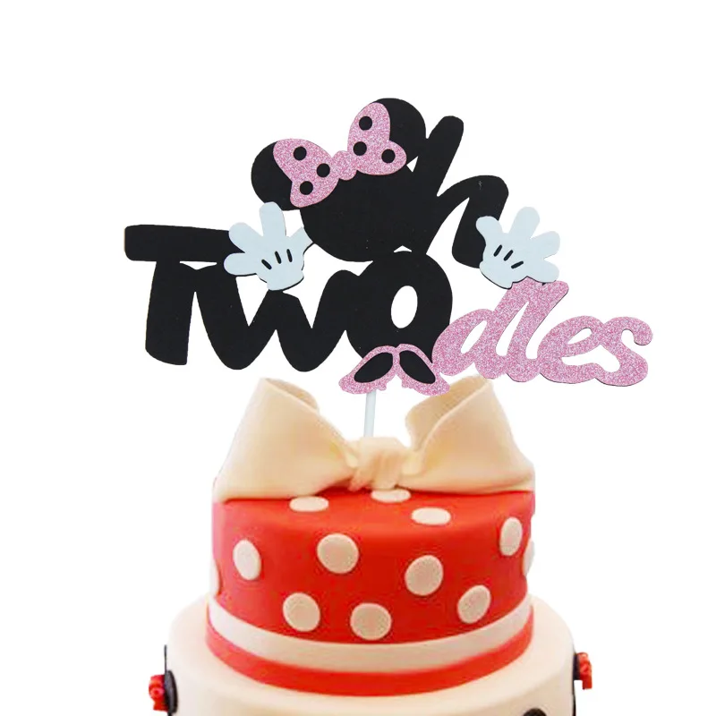 1 Conjunto de dibujos animados Mickey Minnie Mouse dos muere Toppers elegir niños suministros de fiesta de cumpleaños boda cartel para pastel decoración regalo