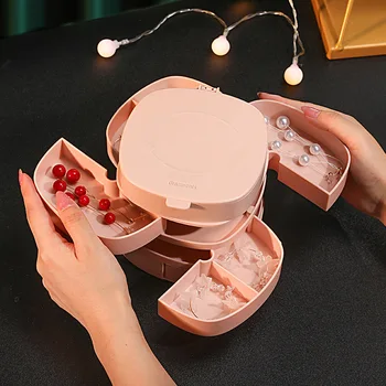 

Creative Multi-layer Rotating Jewelry Box Home Desktop Earrings Necklace Small Objects Storage Plastic Dust-proof Storage Rack